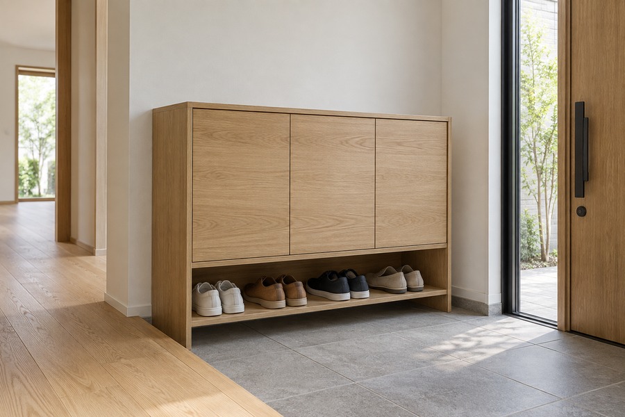 Illustrative shoe low cabinetry design, without people
