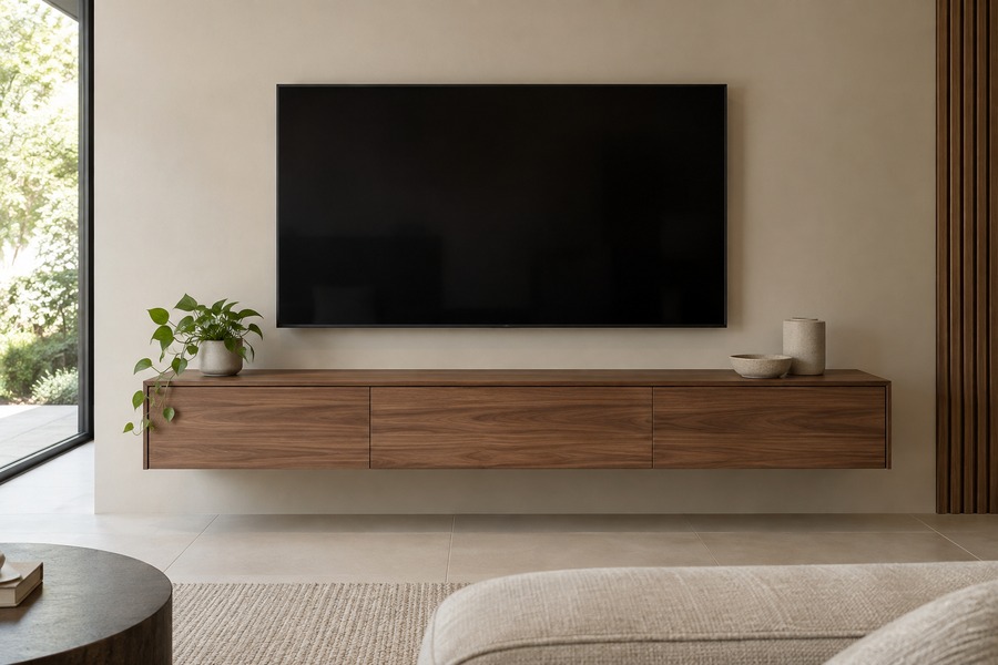 Illustrative tv floating custom television cabinetry design