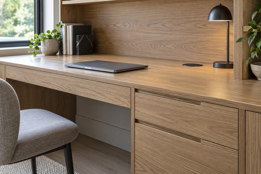 Illustrative study detail fitted desk and home office cabinetry design